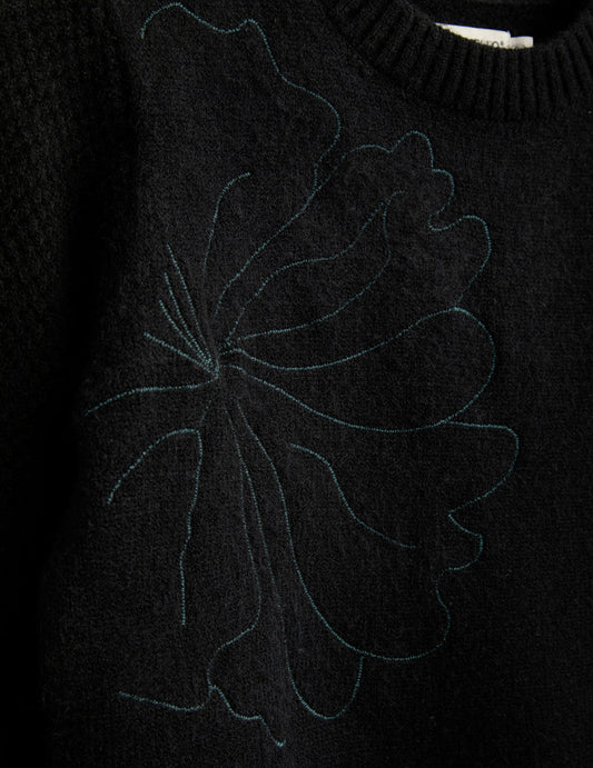 Maglia girocollo floreale ricamata con filo lurex - back - 002