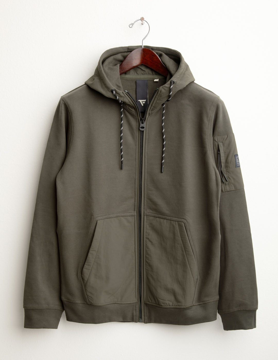 Felpa full zip con cappuccio e dettagli in nylon uomo army fm25w11fz cc-a0804 Felpa full zip con cappuccio e dettagli in nylon