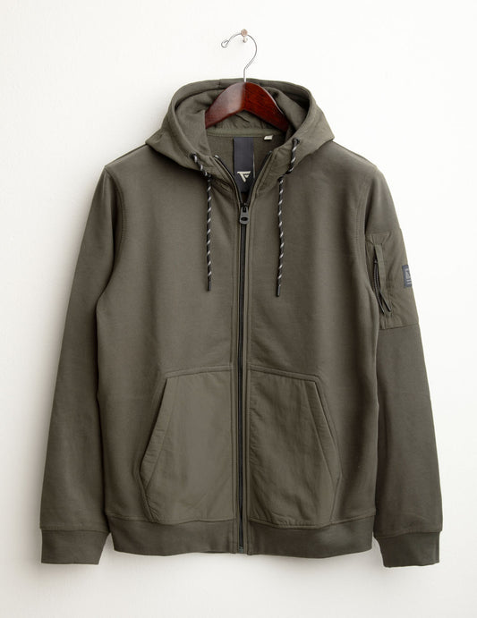 Felpa full zip con cappuccio e dettagli in nylon uomo army fm25w11fz cc-a0804