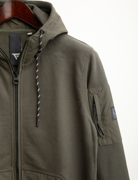 Felpa full zip con cappuccio e dettagli in nylon - back - 002
