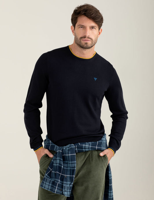Maglia girocollo con dettagli in contrasto uomo blue fm25w16mg cc-a0601