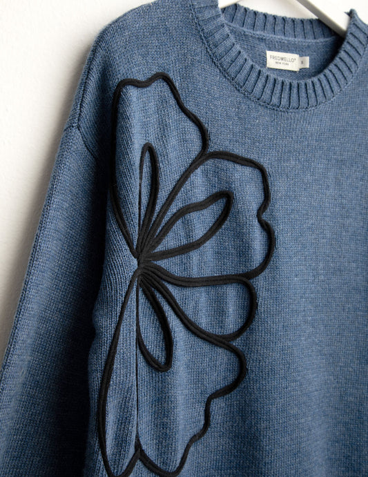 Maglia girocollo floreale ricamata - back - 002