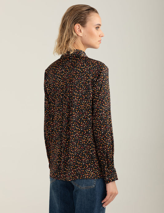 Printed stretch satin shirt - back - 002