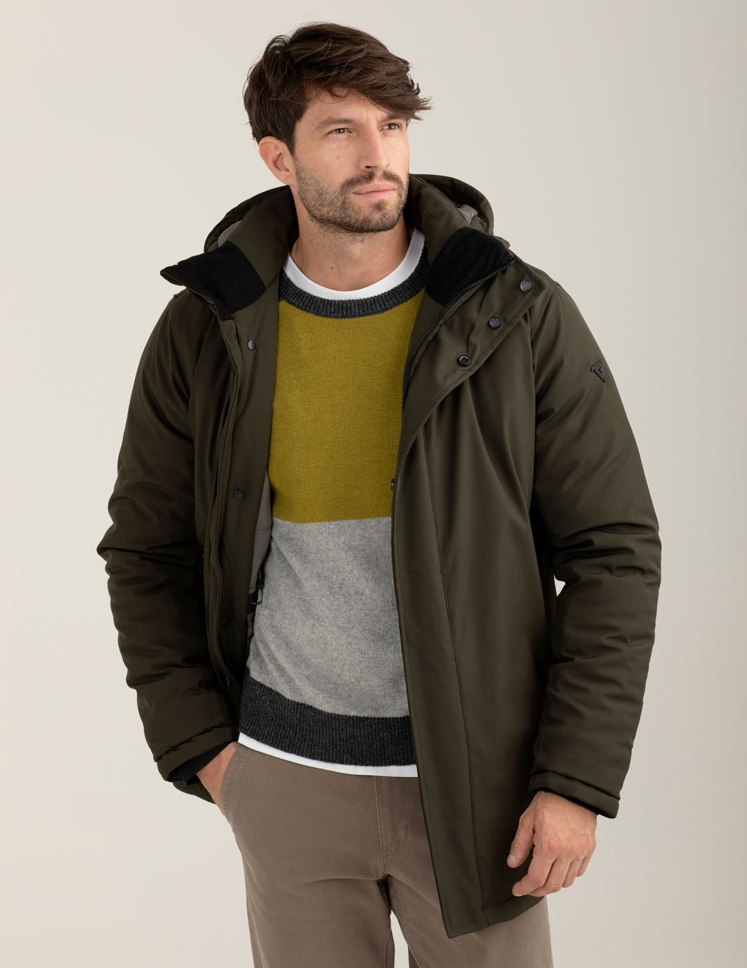 Down Jackets Parka Fred Mello Soft-shell Parka With Detachable Hood Army Man FM25W23KU – Fredmello®