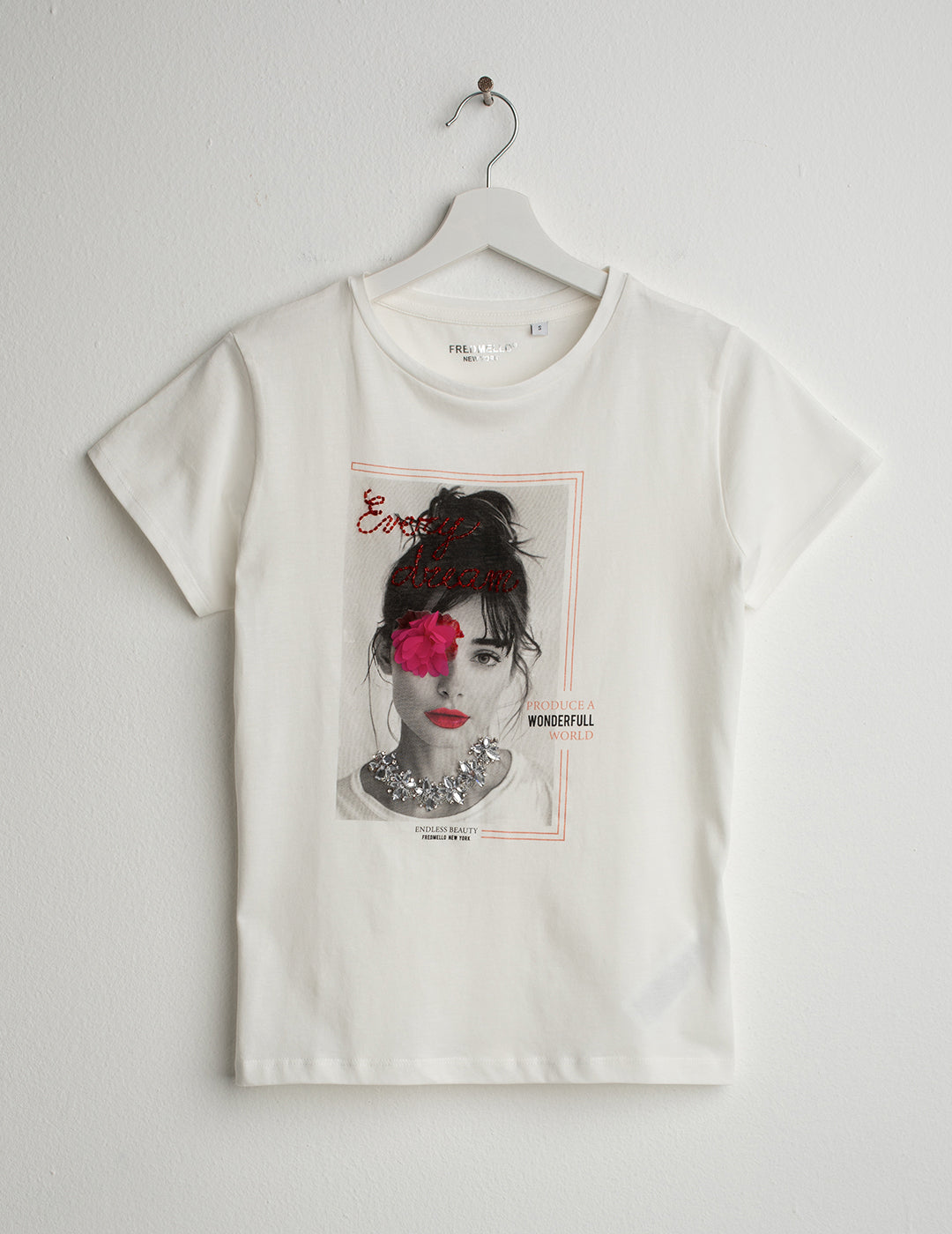 Crew Neck T-Shirt with Graphic and Embellishments woman off white fw26s07tg cc-a0002 Crew Neck T-Shirt with Graphic and Embellishments