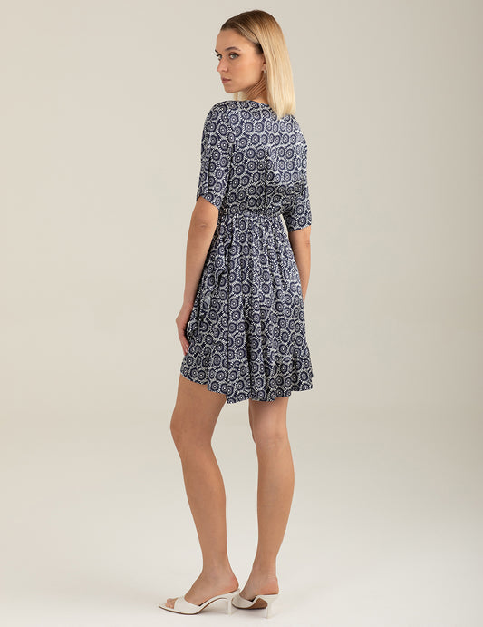 Abito a manica corta in raso con scollo incrociato - back - 002