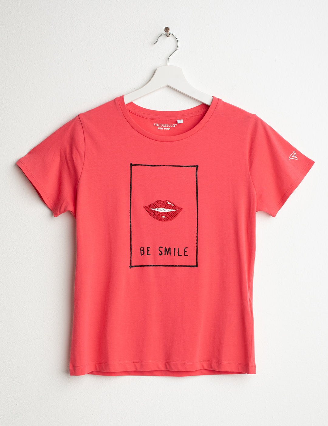 Crew-Neck T-Shirt with Graphic and Rhinestones woman coral fw26s03tg cc-a0202 Crew-Neck T-Shirt with Graphic and Rhinestones