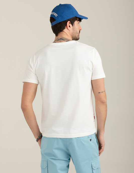 Crew Neck T-Shirt with Embroidered Graphic - back - 002