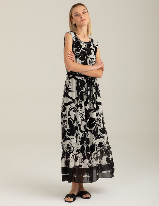 Abito lungo smanicato in georgette stampata - back - 002