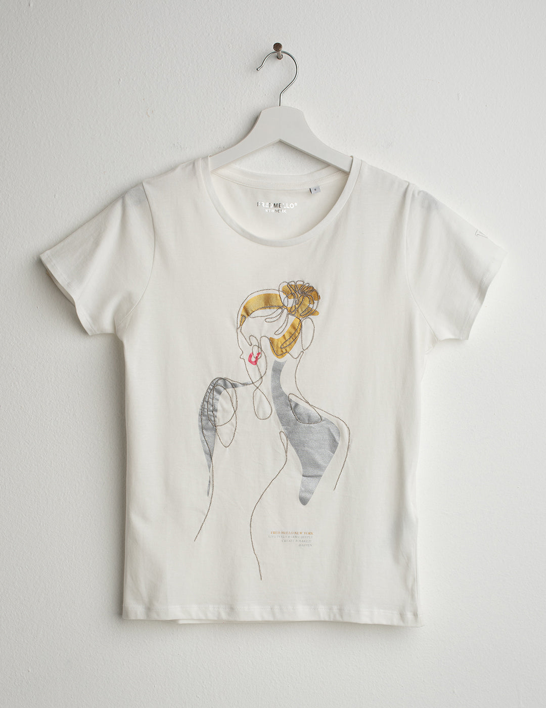 Crew Neck T-Shirt with Graphic and Embroidery woman off white fw26s16tg cc-a0002 Crew Neck T-Shirt with Graphic and Embroidery