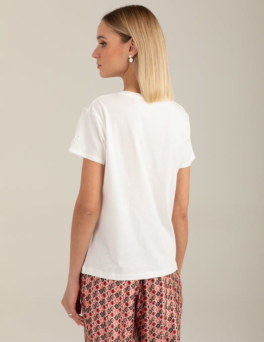 T-shirt girocollo con grafica e strass - back - 002