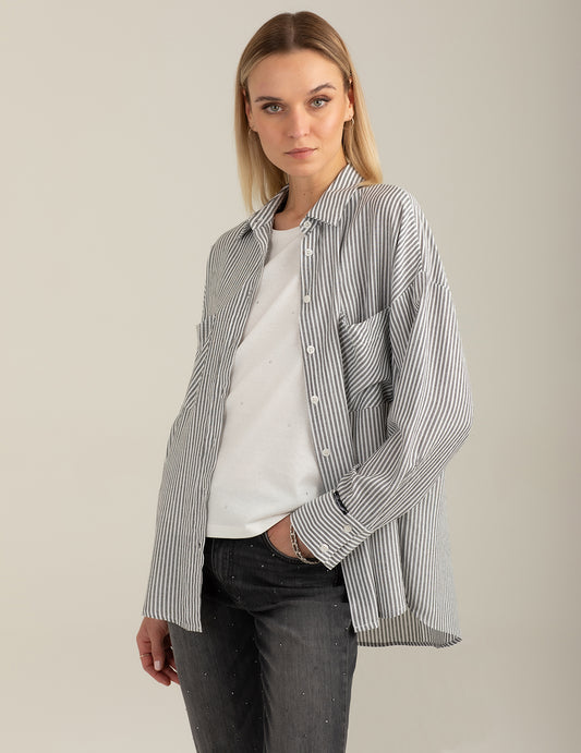 Camicia a manica lunga con riga lurex - back - 002