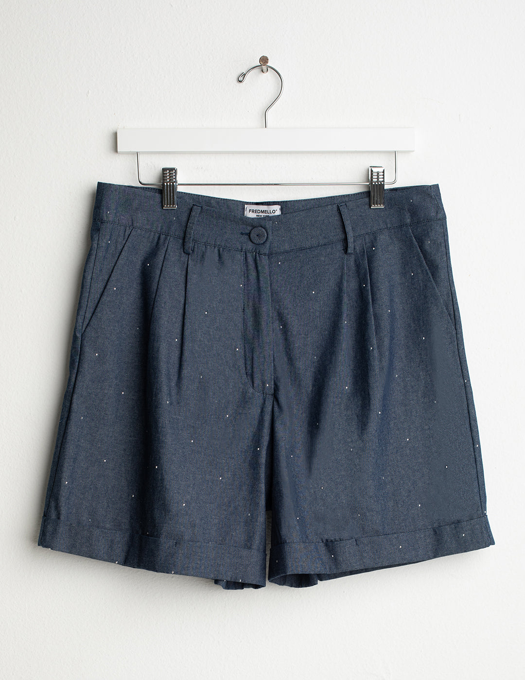 Bermuda chambray con applicazioni di strass donna indigo fw26s51eu cc-a0608 Bermuda chambray con applicazioni di strass