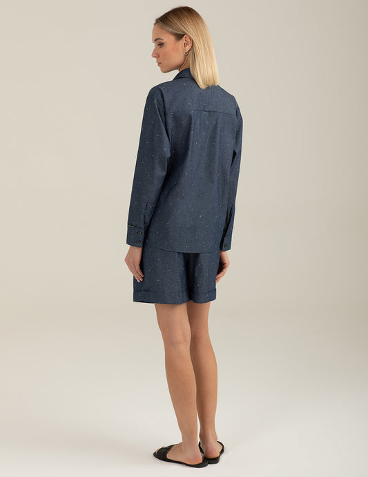 Camicia a manica lunga in chambray con strass - back - 002