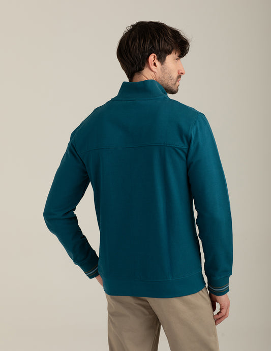 Full-Zip Sweatshirt with Stand Collar - back - 002