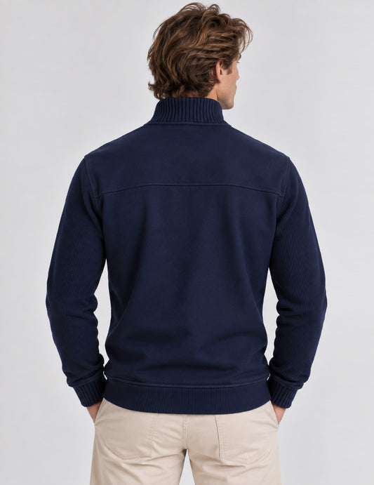 FELPA FULL ZIP CON DETTAGLI IN MAGLIA E CHECK - back - 002