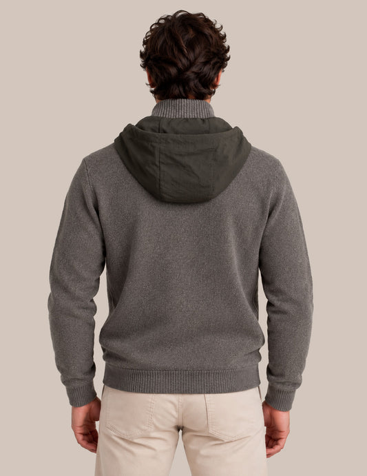 MAGLIA FULL ZIP IN CINIGLIA CON INSERTI IN NYLON - back - 002