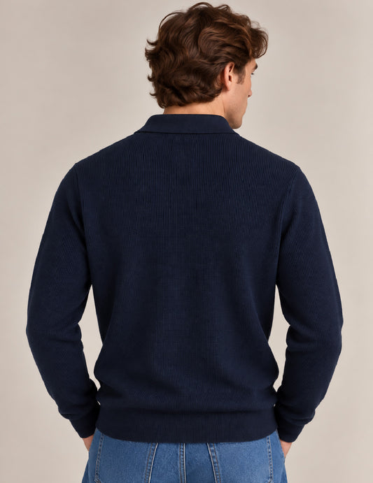 RIBBED KNIT POLO WITH CABLE DETAILING - back - 002
