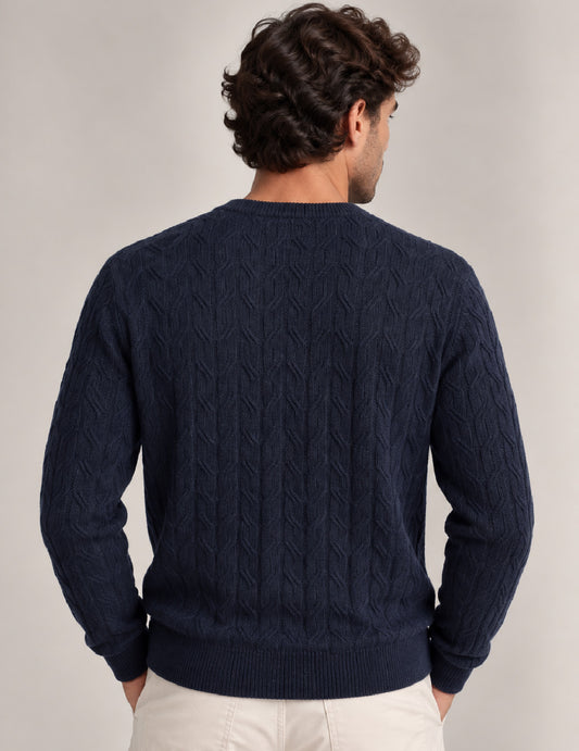 CREW-NECK SWEATER WITH CABLE KNIT DETAILING - back - 002