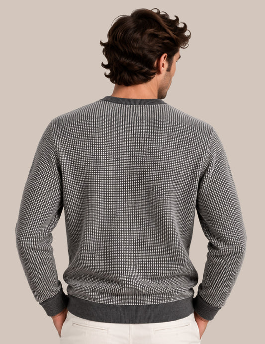 MAGLIA GIROCOLLO CON FANTASIA DI PUNTI A CONTRASTO - back - 002