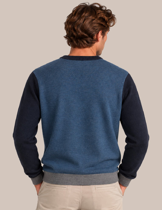 MAGLIA GIROCOLLO COLOR BLOCK CON RICAMO A CONTRASTO - back - 002