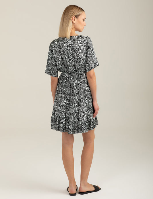 Abito a manica corta in raso con scollo incrociato - back - 002