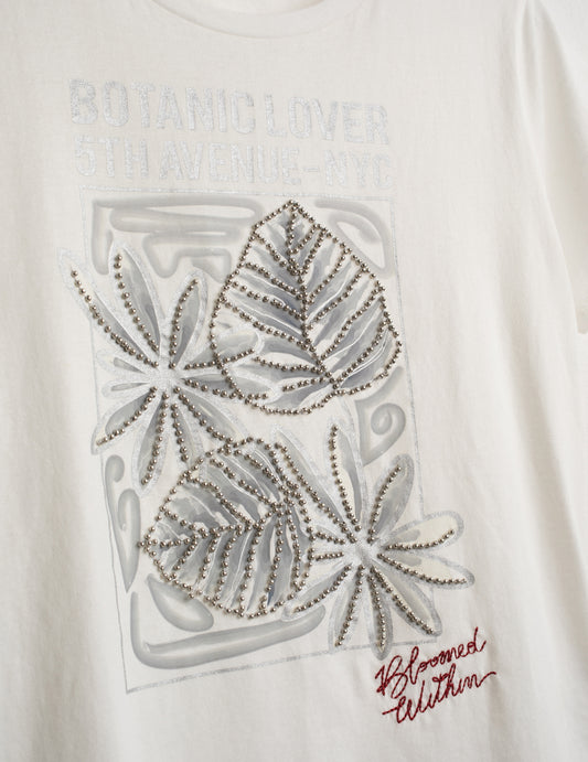 T-SHIRT CON STAMPA LAMINATA, PERLINE E RICAMI - back - 002