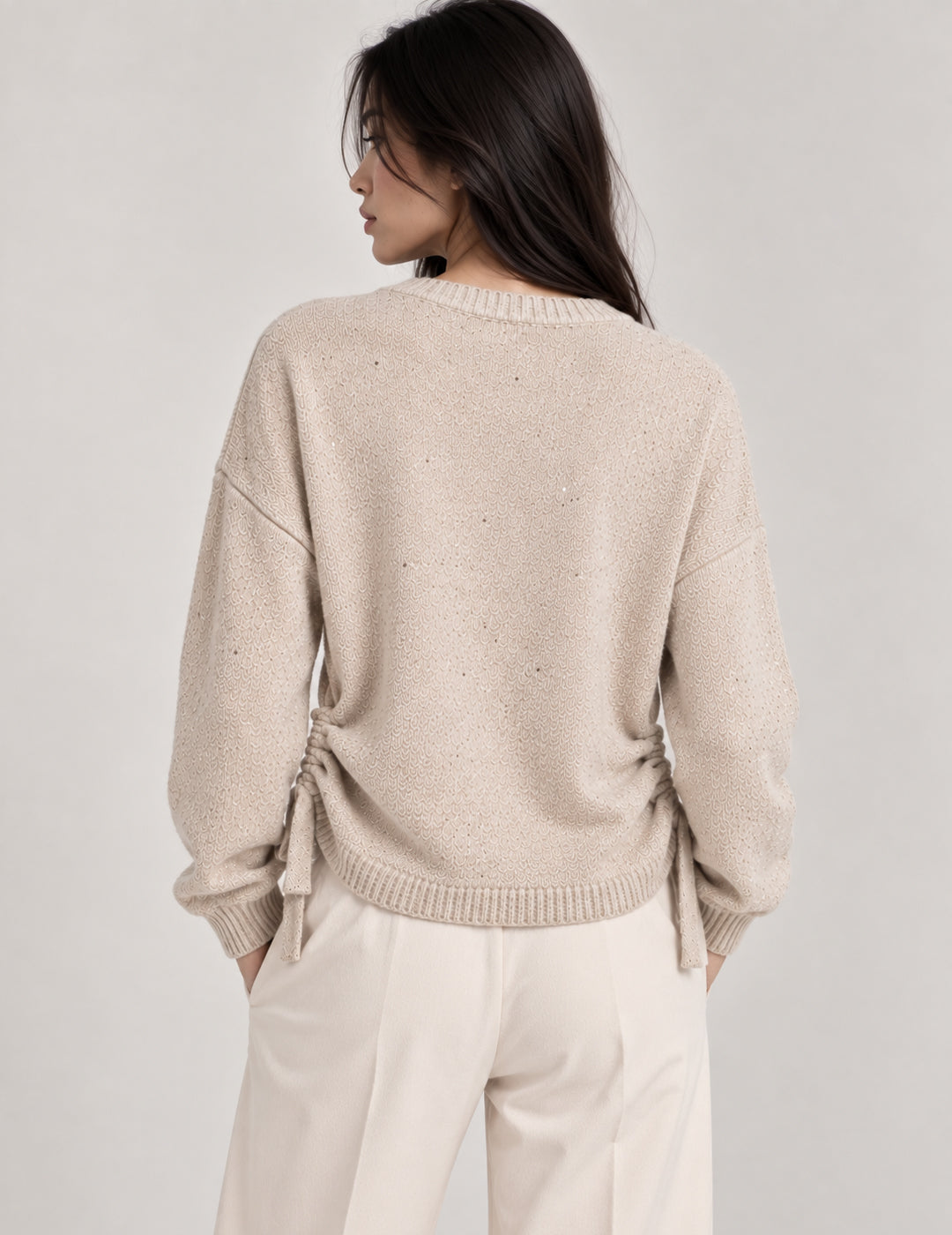 MAGLIA GIROCOLLO CON MICRO-PAILLETTES donna champagne fw26w10mg cc-a0102 MAGLIA M/L G/C UNITO WOMAN