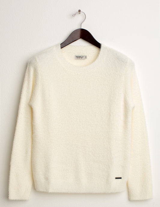 Maglia girocollo con filato effetto pelliccia donna off white fw24w08mg cc-a0002