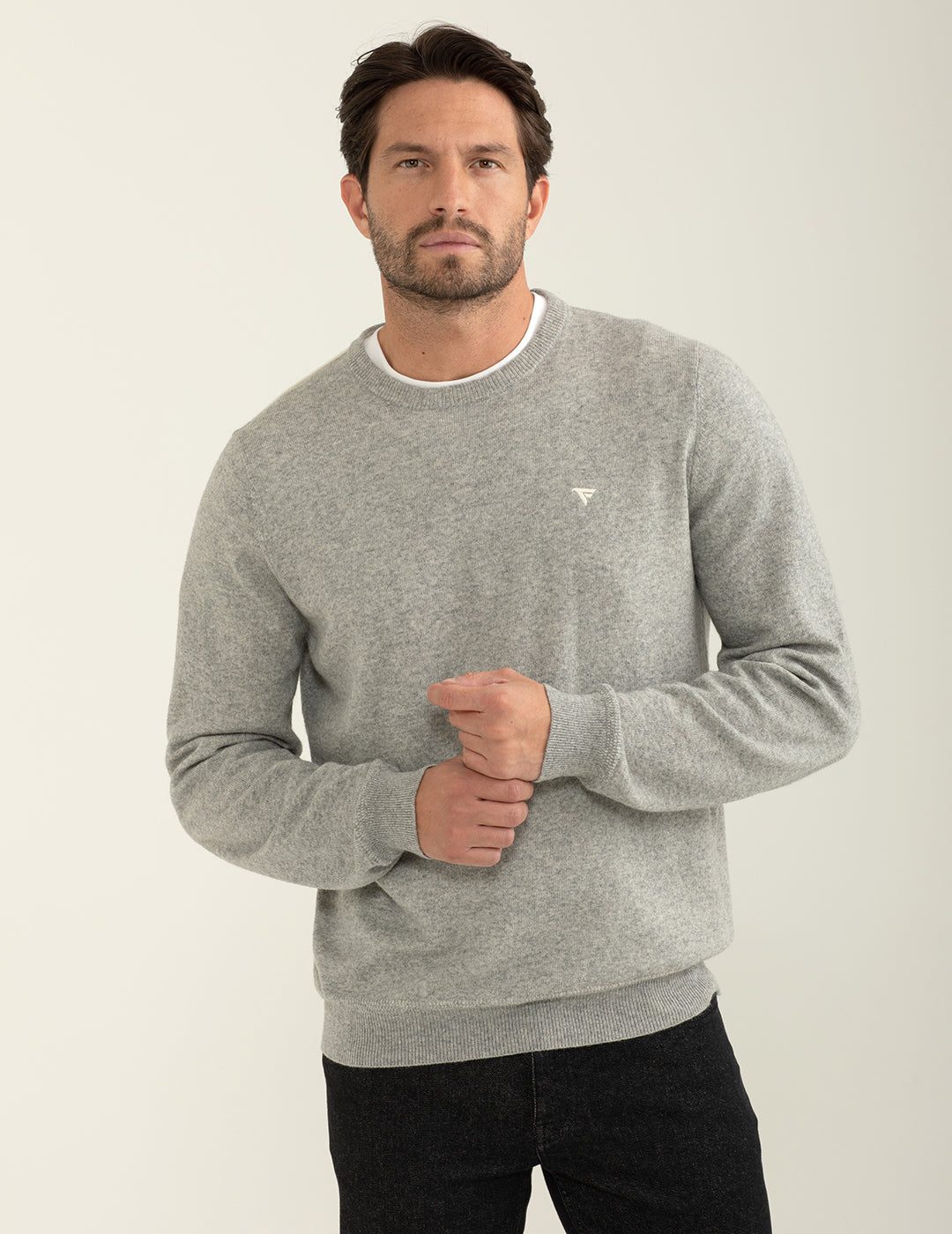 Maglia girocollo a maniche lunghe uomo ivory melange fm24w31mg cc-a0911 Maglia girocollo a maniche lunghe