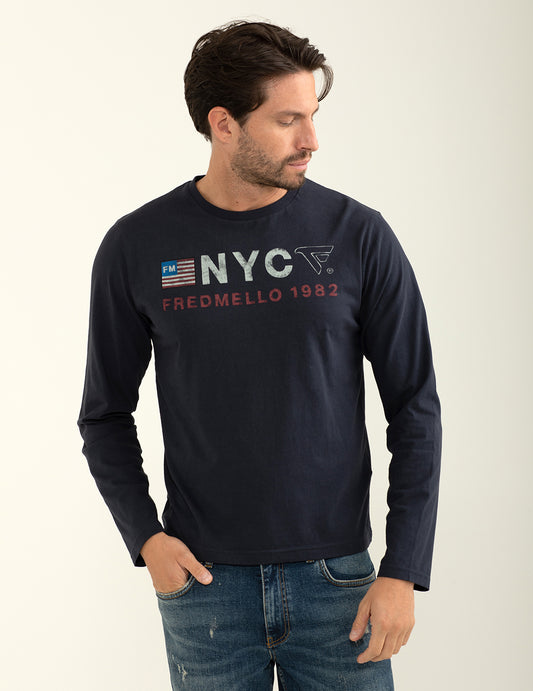 T-shirt girocollo con stampa in stile USA flag uomo blue fm24w11tg cc-a0601
