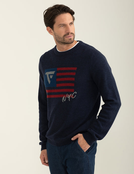 Maglia girocollo a maniche lunghe con intarsio - back - 002