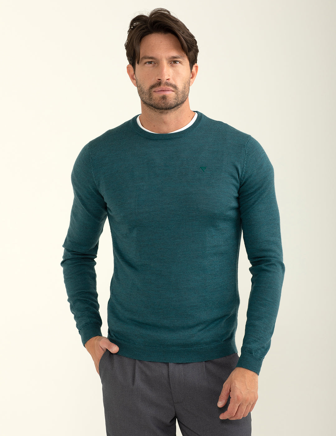 Maglia girocollo a maniche lunghe uomo petrol fm24w01mg cc-a0810 Maglia girocollo a maniche lunghe