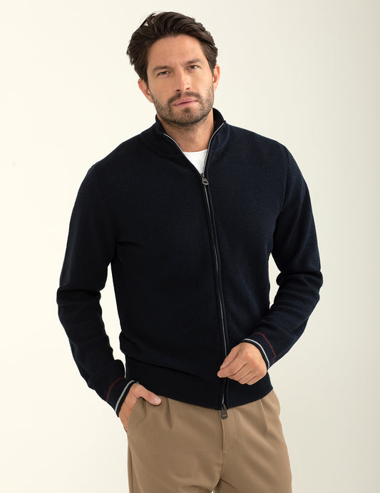 Maglia cardigan con zip e collo alto uomo blue fm24w12mz cc-a0601