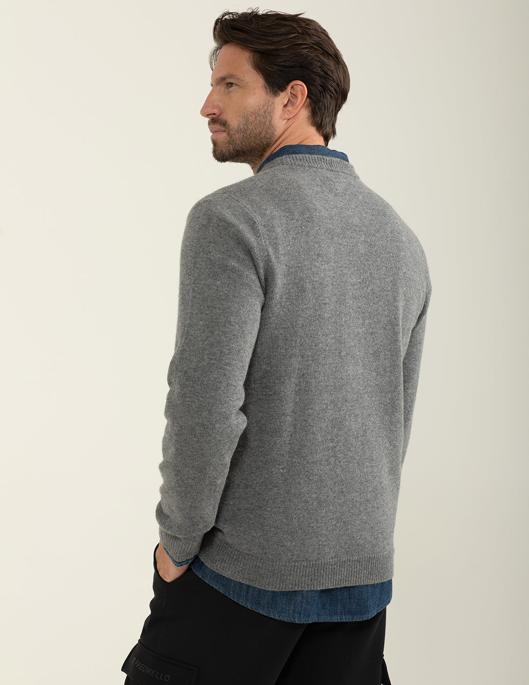 Maglia girocollo a maniche lunghe con intarsio uomo gray melange fm24w32mg cc-a0901 Maglia girocollo a maniche lunghe con intarsio