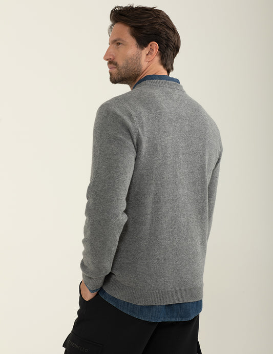 Maglia girocollo a maniche lunghe con intarsio - back - 002