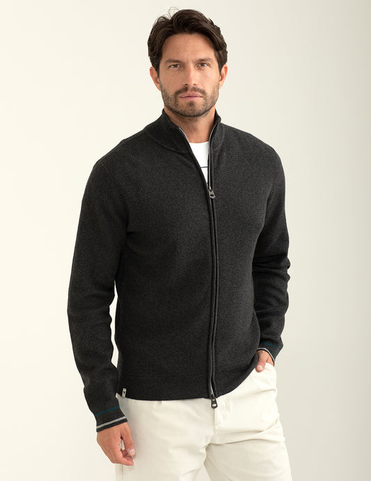 Maglia cardigan con zip e collo alto uomo antracite melange fm24w12mz cc-a0953