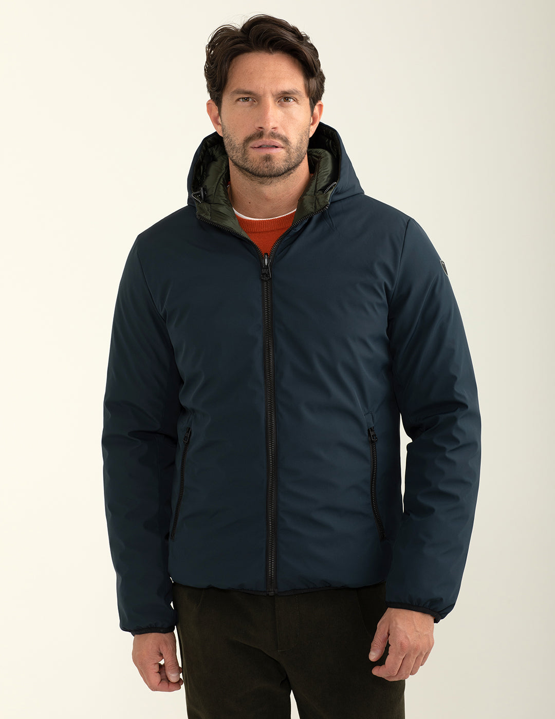 Giubbotto reversibile bicolore con cappuccio uomo blue fm24w12ku cc-a0601 Giubbotto reversibile bicolore con cappuccio