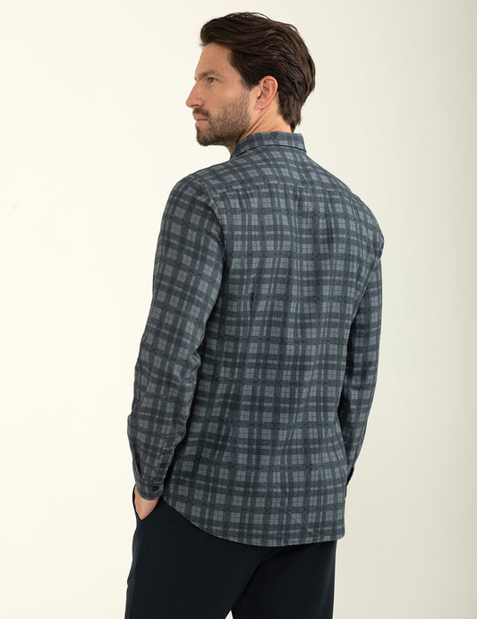 Camicia in herringbone con fantasia check stampata allover - back - 002