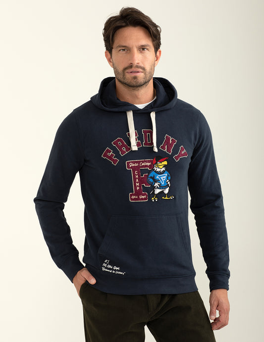 Felpa con cappuccio stile college uomo blue fm24w13fc cc-a0601