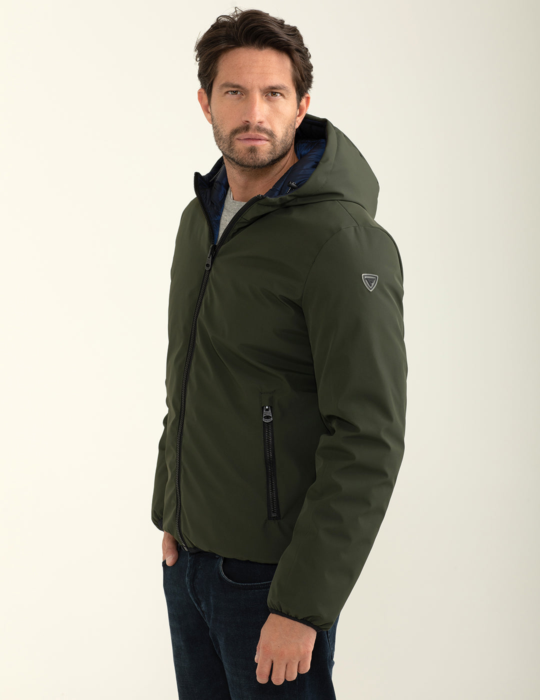 Giubbotto reversibile bicolore con cappuccio uomo army fm24w12ku cc-a0804 Giubbotto reversibile bicolore con cappuccio