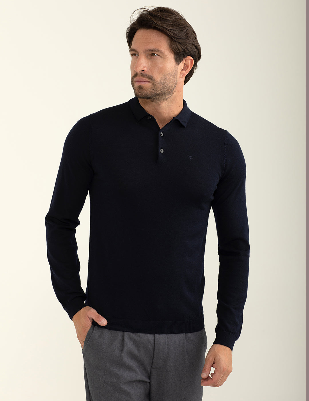 Polo in maglia a maniche lunghe uomo dark blue fm24w02ma cc-a1201 Polo in maglia a maniche lunghe