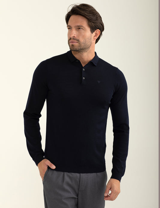 Polo in maglia a maniche lunghe uomo dark blue fm24w02ma cc-a1201