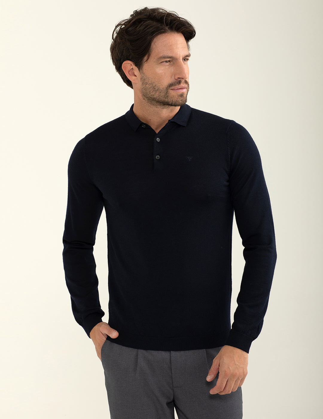Polo in maglia a maniche lunghe uomo dark blue fm24w02ma cc-a1201 Polo in maglia a maniche lunghe