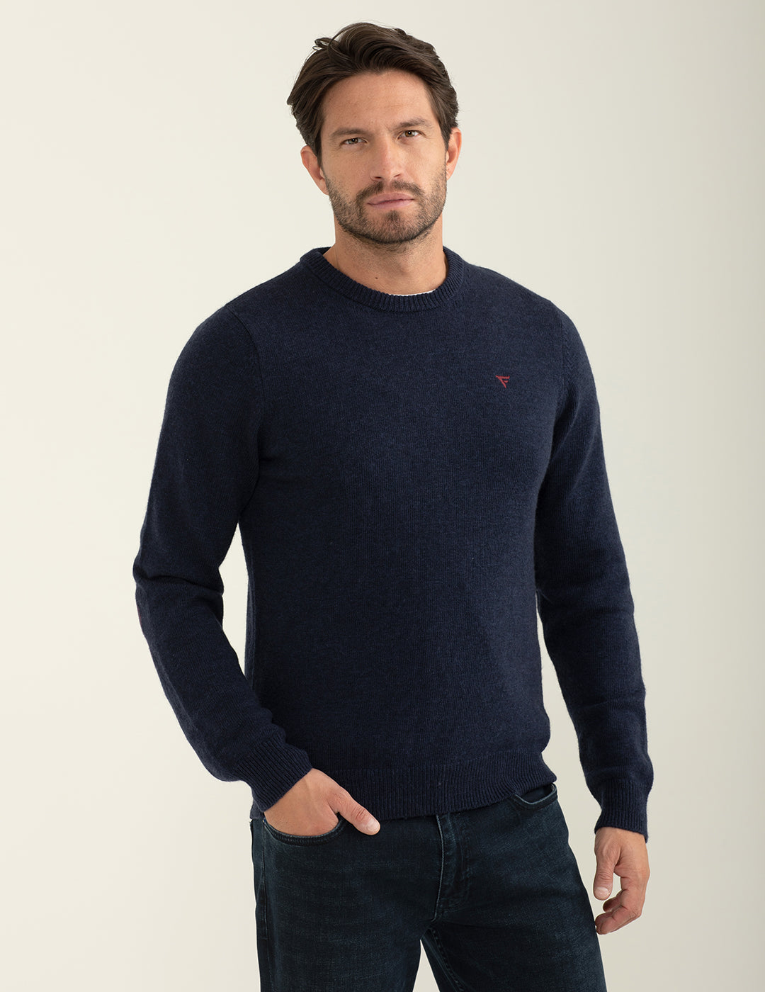 Maglia girocollo in lambswool e poliammide uomo blue fm24w34mg cc-a0601 Maglia girocollo in lambswool e poliammide