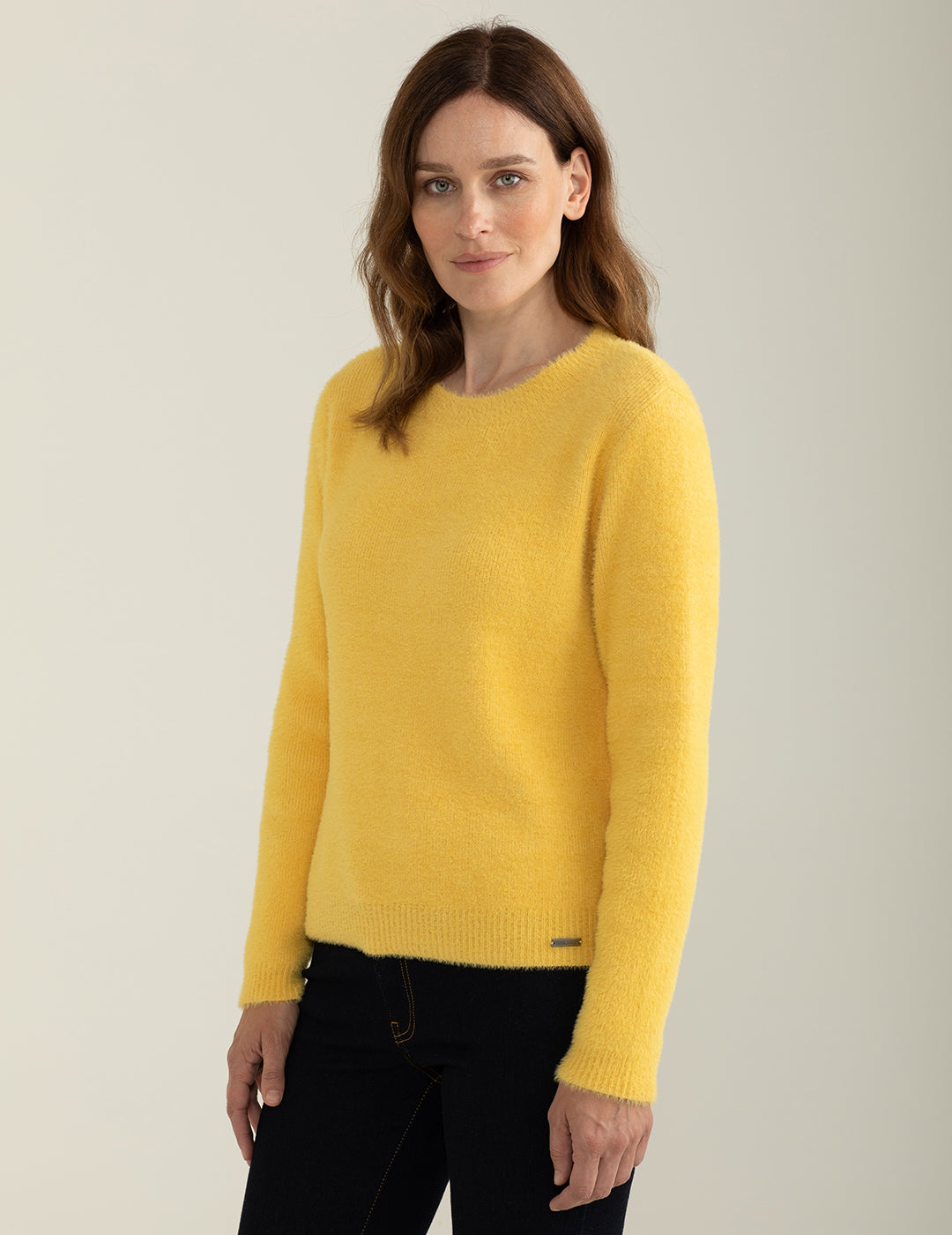 Maglia girocollo con filato effetto pelliccia donna yellow fw24w08mg cc-a0151 Maglia girocollo con filato effetto pelliccia