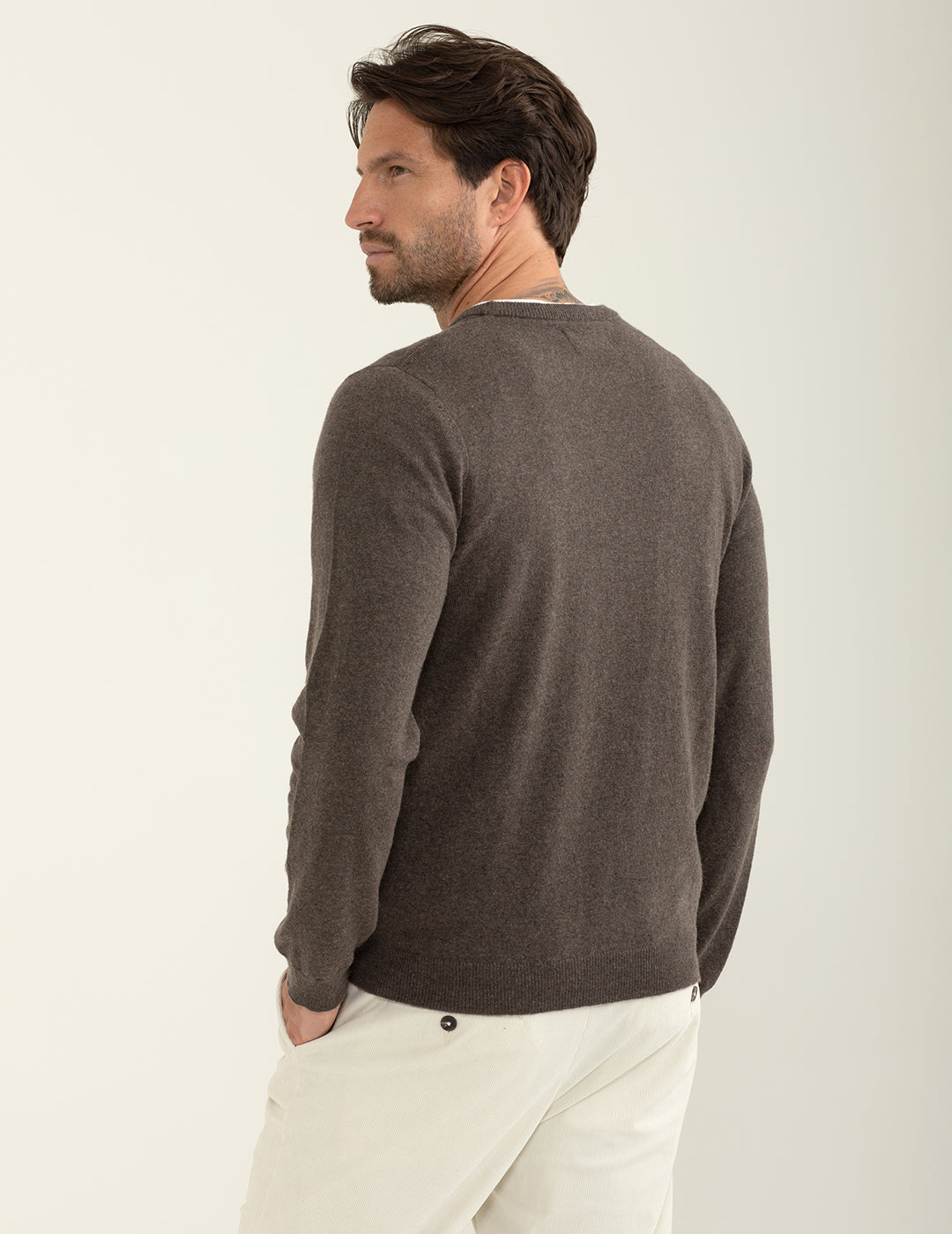Maglia girocollo con intarsio a rombi in contrasto uomo mud melange fm24w37mg cc-a0108 Maglia girocollo con intarsio a rombi in contrasto