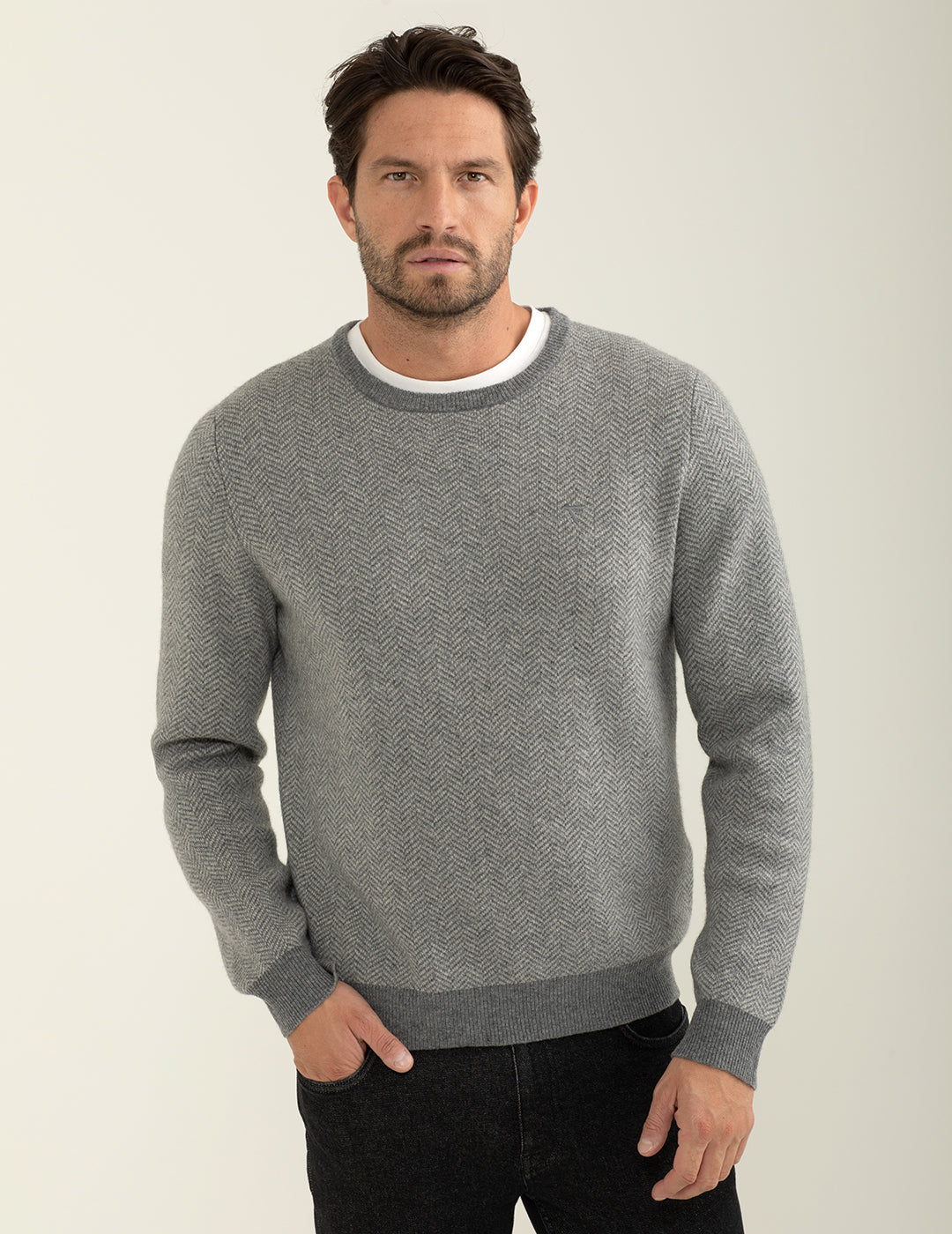 Maglia girocollo fantasia a maniche lunghe uomo gray melange fm24w36mg cc-a0901 Maglia girocollo fantasia a maniche lunghe