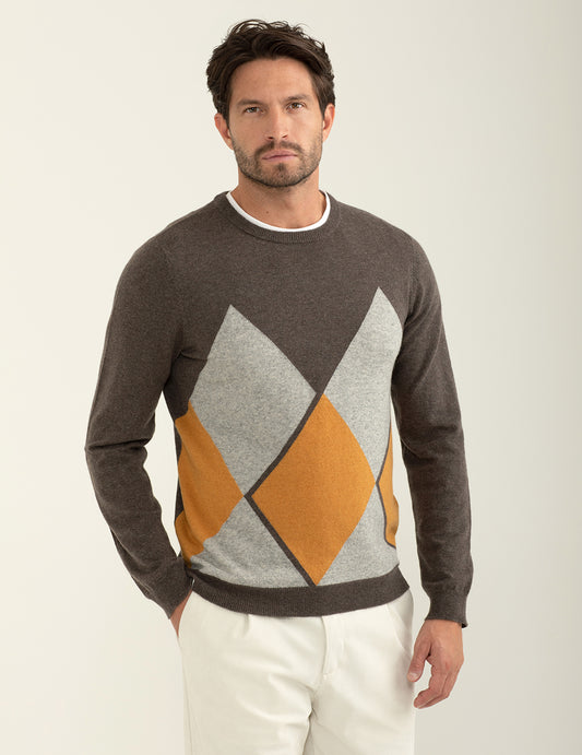 Maglia girocollo con intarsio a rombi in contrasto uomo mud melange fm24w37mg cc-a0108