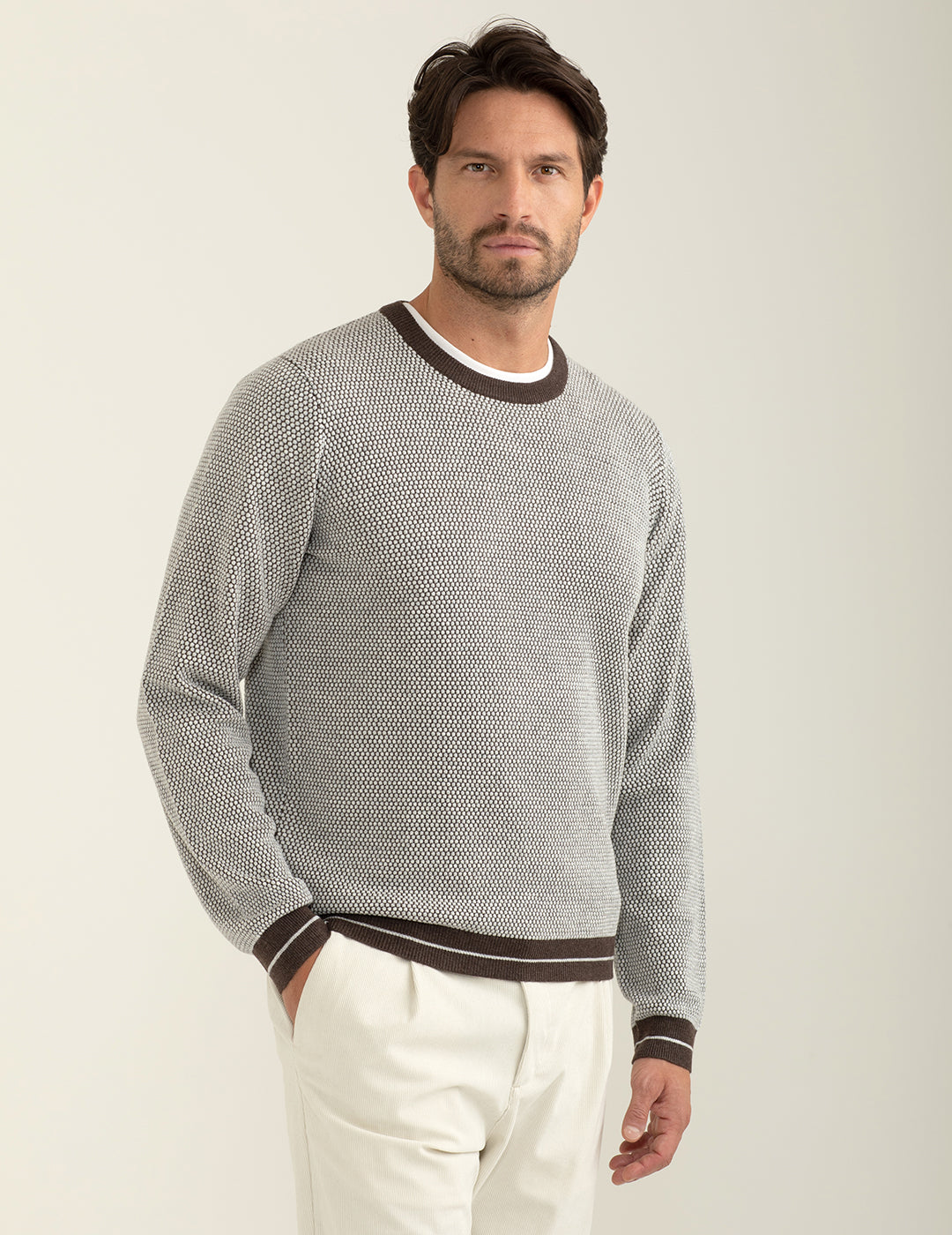 Maglia girocollo fantasia uomo mud melange fm24w43mg cc-a0108 Maglia girocollo fantasia
